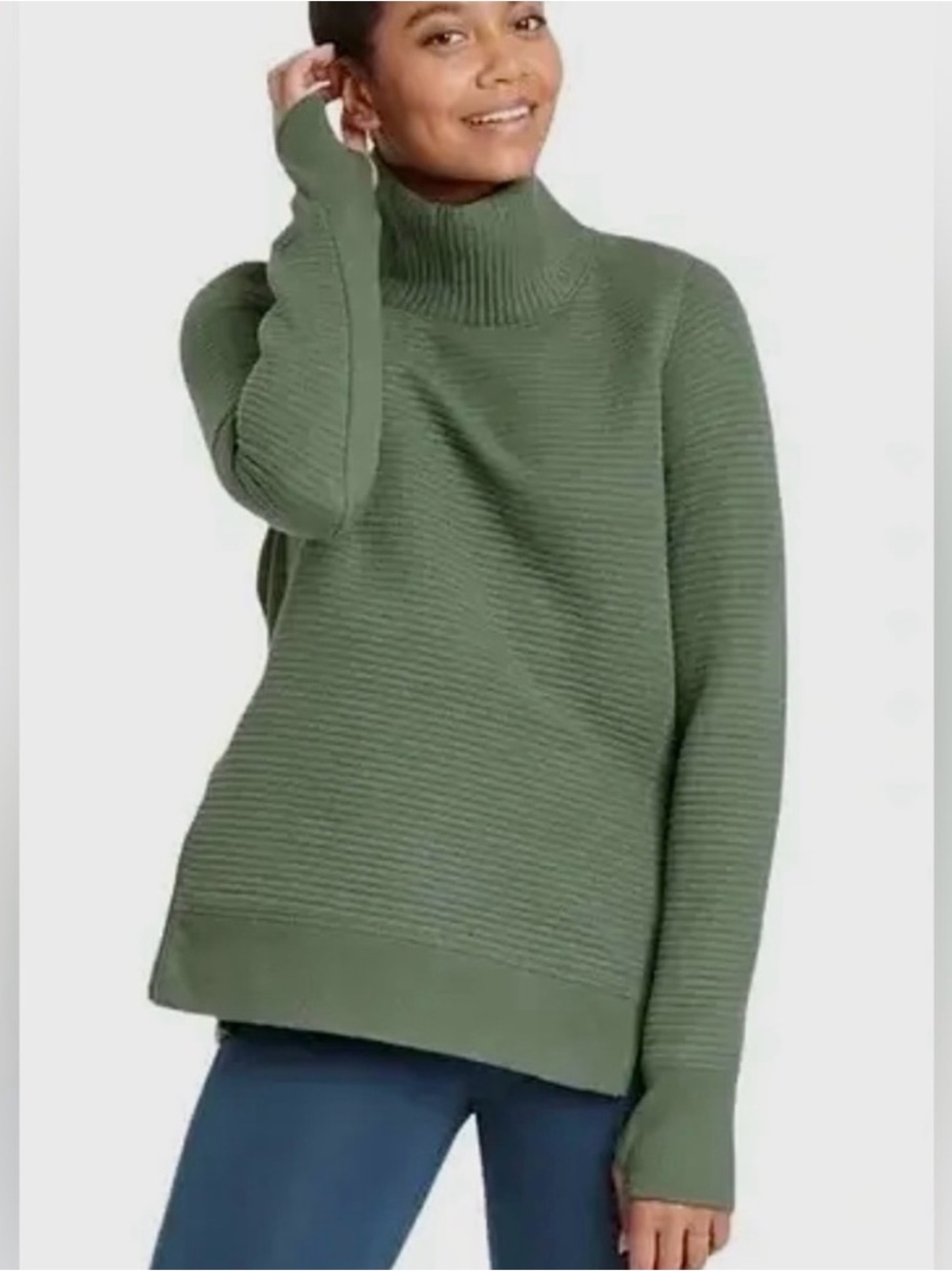 all in motion Olive Ribbed Cowl Neck Sweater